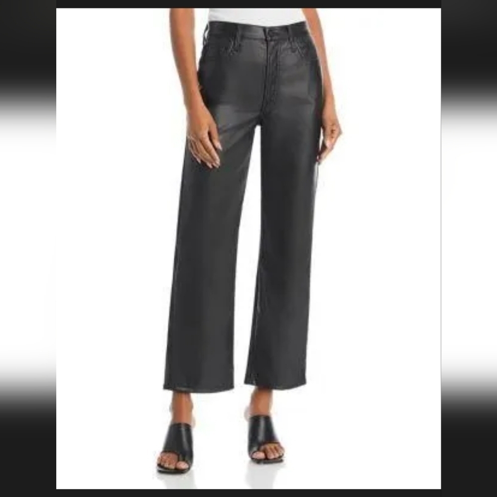 MOTHER  The Rambler Zip Ankle Black Wide Leg Faux Leather Pants Size 30